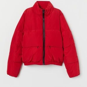 red h&m puffer coat